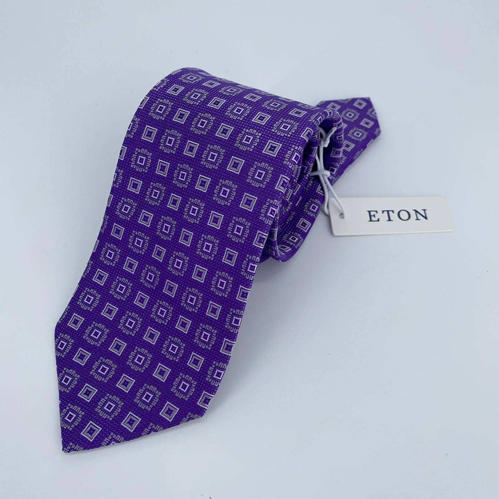Eton Tie Men One Size Purple Patterned Silk Classic Fit Necktie England Made Nwt